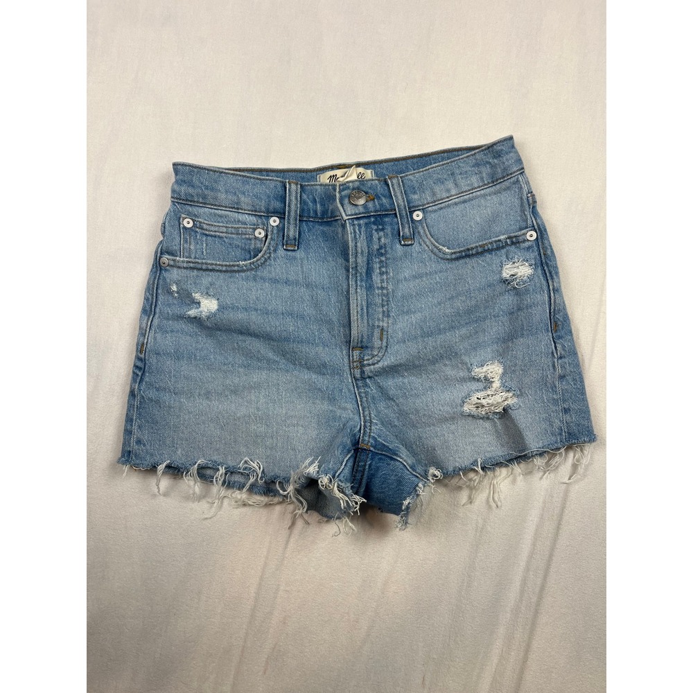 Madewell The Perfect Jean Short Distressed Raw Hem Light Wash Denim 25 1117